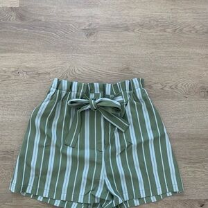 Forever 21 High Waist Green and White Striped Shorts